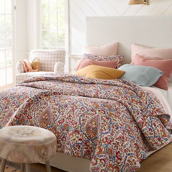 Garnet Hill Kaleidoscope Dream Quilt 100% Cotton Twin Blanket & Sham Set - Picture 1 of 7